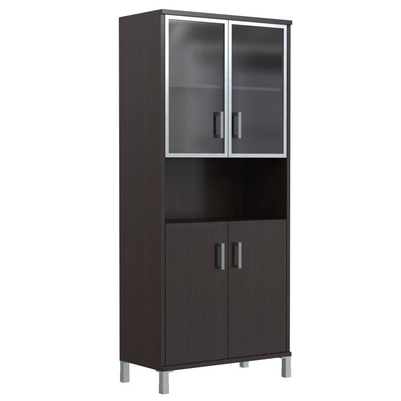 Шкаф высокий с малыми стеклянными дверьми в AL-рамке и глухими B 430.9 Венге Магия 900х450х2054  главное фото